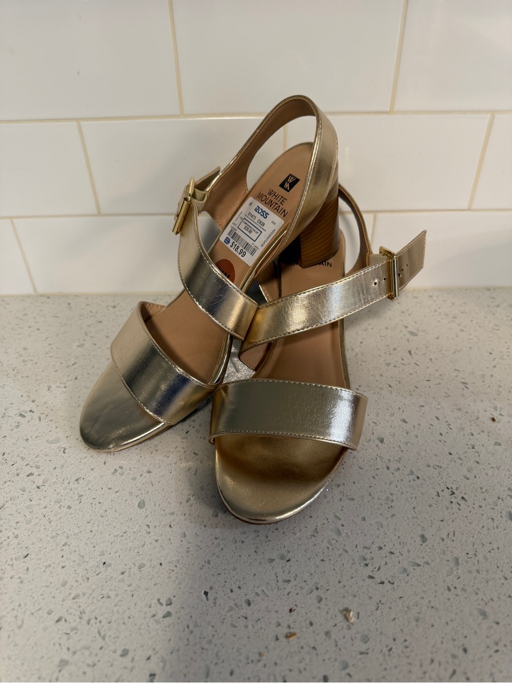 White Mountain Metallic Gold Block Heel Slingback Sandals